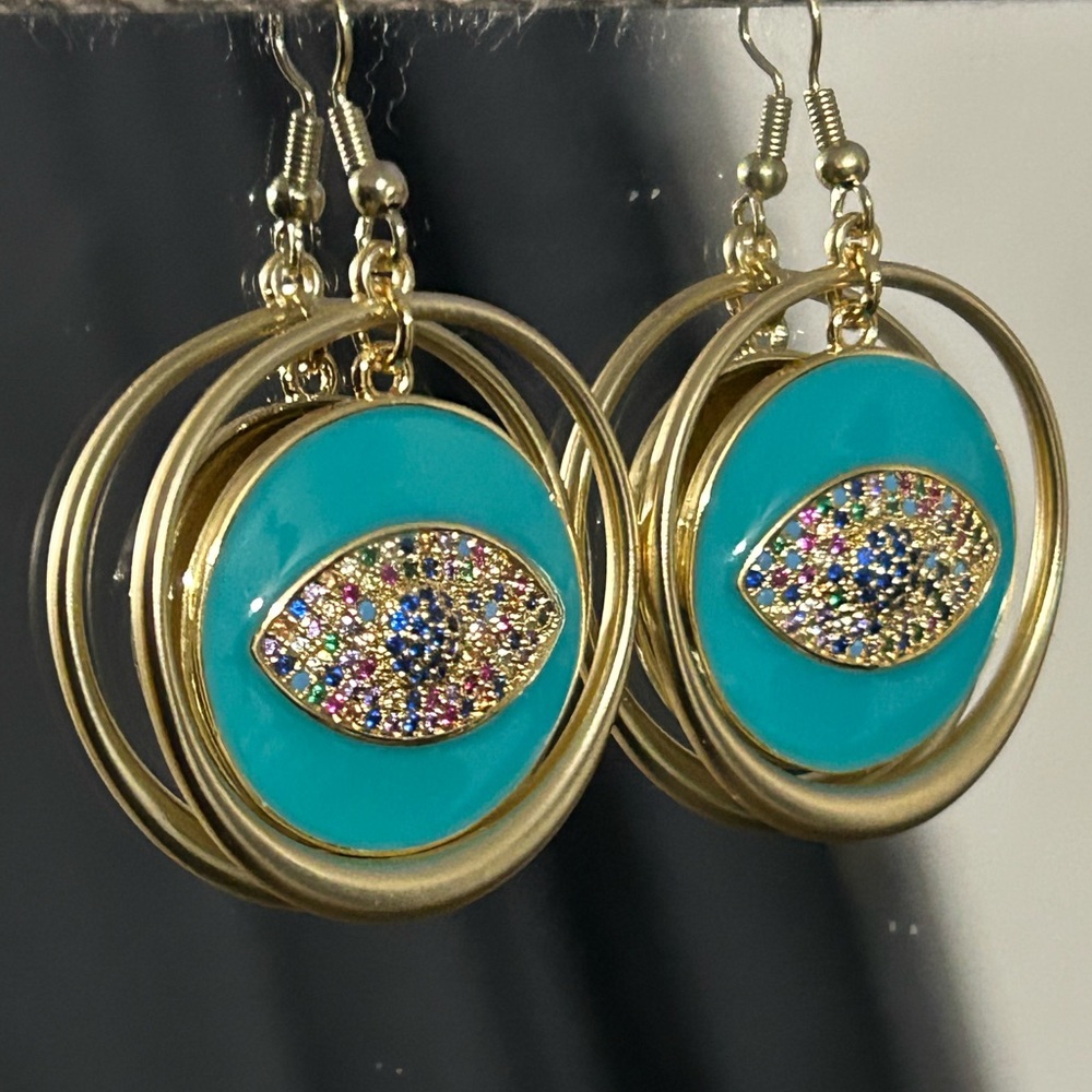 Seeing EYE Hoop earrings- Teal